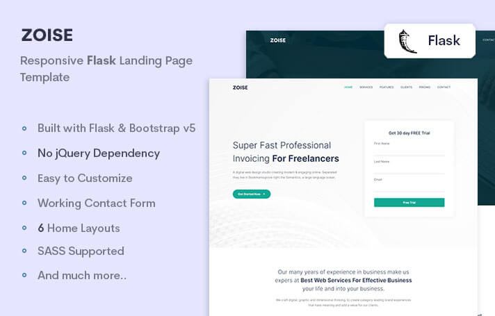 Zoise - Responsive Flask Landing Page Template